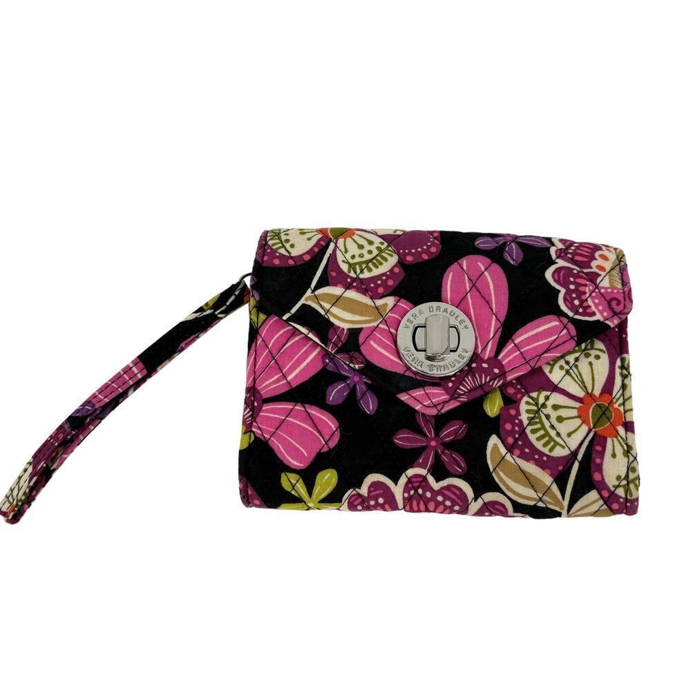 Vera Bradley Wristlet Wallet Pirouette Black Pink Turn Lock Your Turn Smartphone - Picture 1 of 8